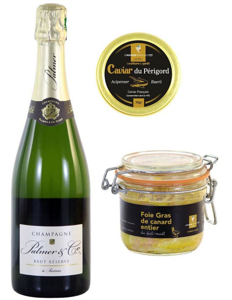 Coffret de luxe : Caviar, Foie Gras, Champagne - Origine France 
