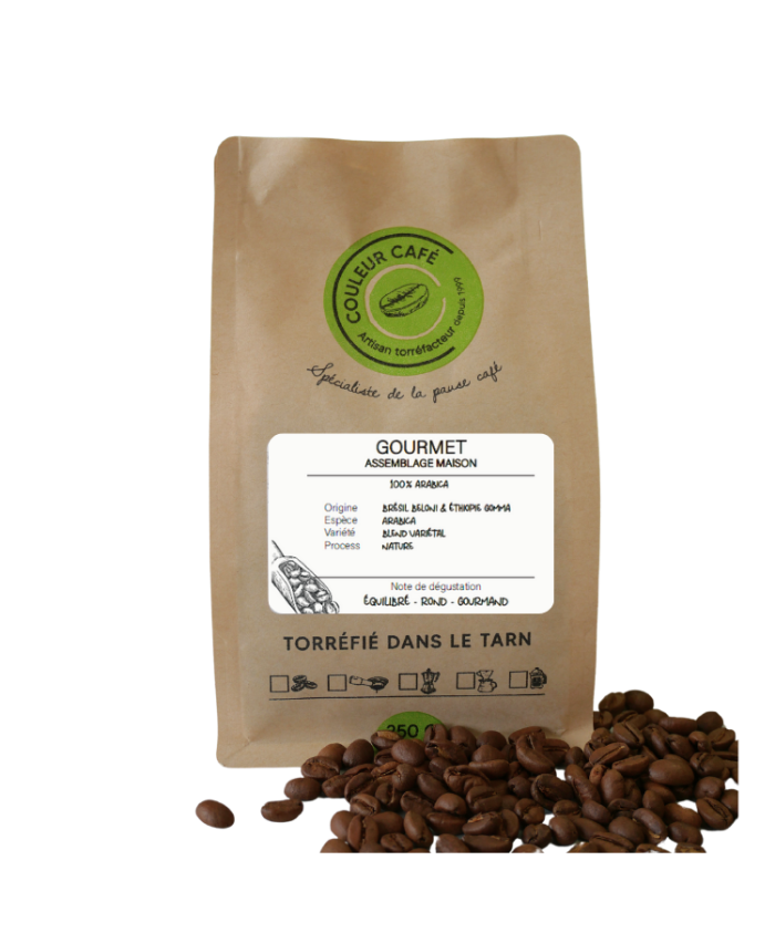 Café Gourmet blend 100% arabica. Tasse équilibrée et veloutée