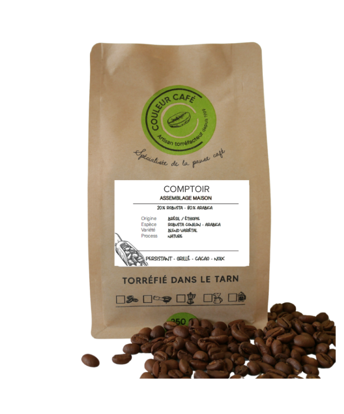 Café Comptoir mélange Arabica et Robusta. Meilleur rapport qualité-prix