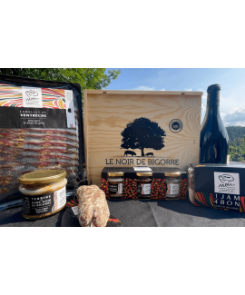 Coffret prestige porc noir de Bigorre AOP avec quart de jambon