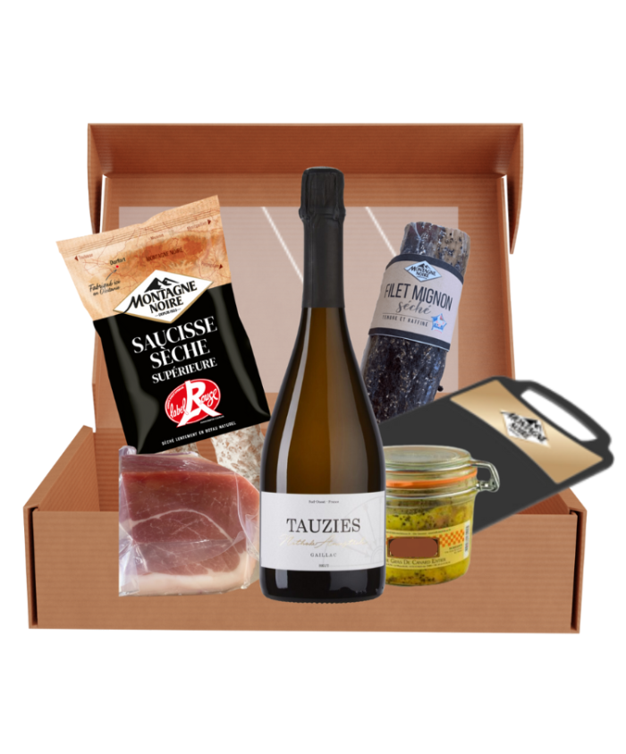 Coffret cadeau charcuterie, foie gras et vin