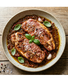 Pluma de porc mariné au Pesto Rosso
