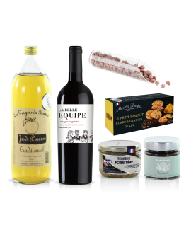 Coffret Apéro dégustation entre amis version bouteille de vin + bouteille de jus de pomme