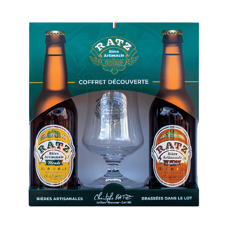 coffret 2 bouteilles de bières de 33 cl et un verre
