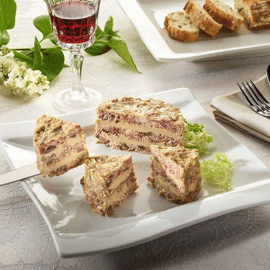 Millefeuille de pintade au foie de canard – 20 % foie gras – Terrine fine