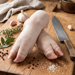 Pied de cochon cru à l'unité - mise en scène