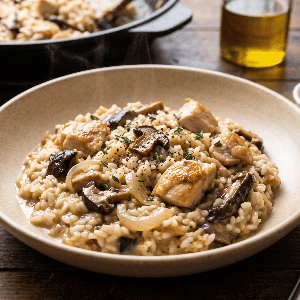 Risotto de poulet aux cèpes plat cuisiné pour 2 personnes - mise en scène