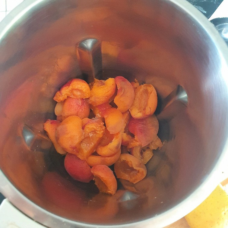 abricots coupés dans la cuve du easy soup