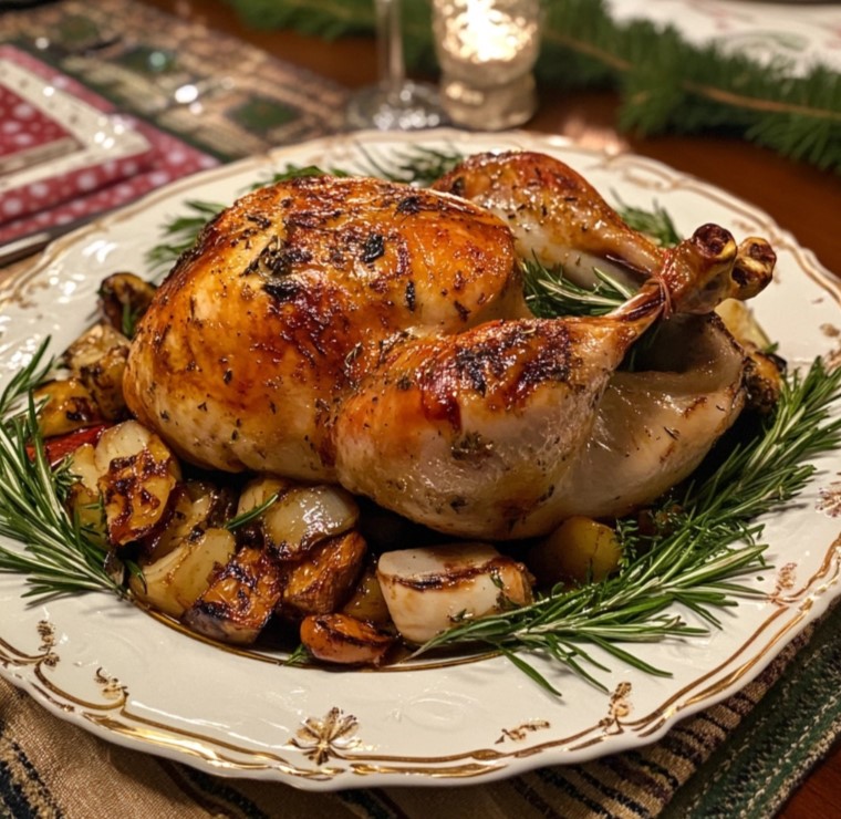 chapon cuit au four servi à noel