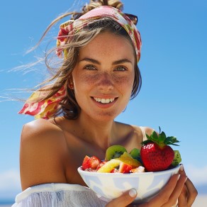 femme souriante en bonne santé du fait de son alimentation