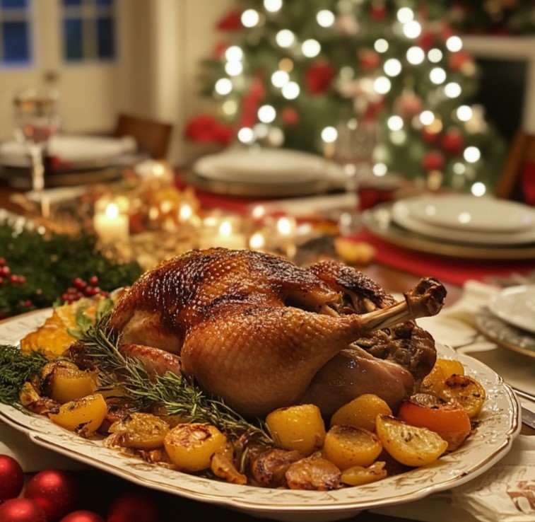 oie cuite au four servie a noel