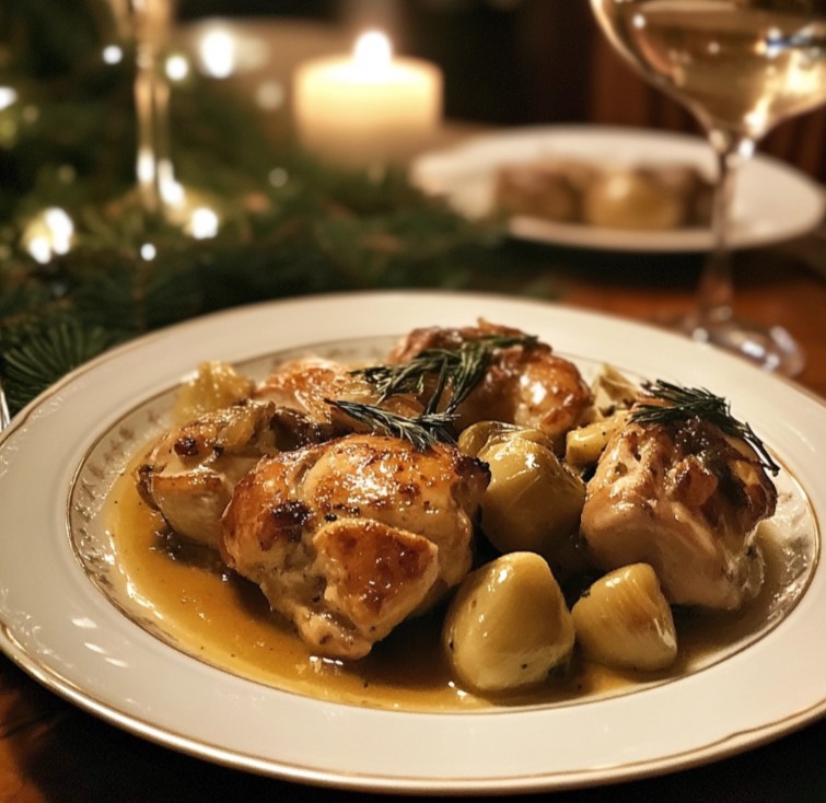 poularde servie pour le repas de noel