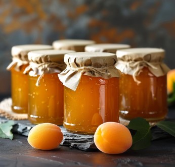 pots de confiture d'abricot